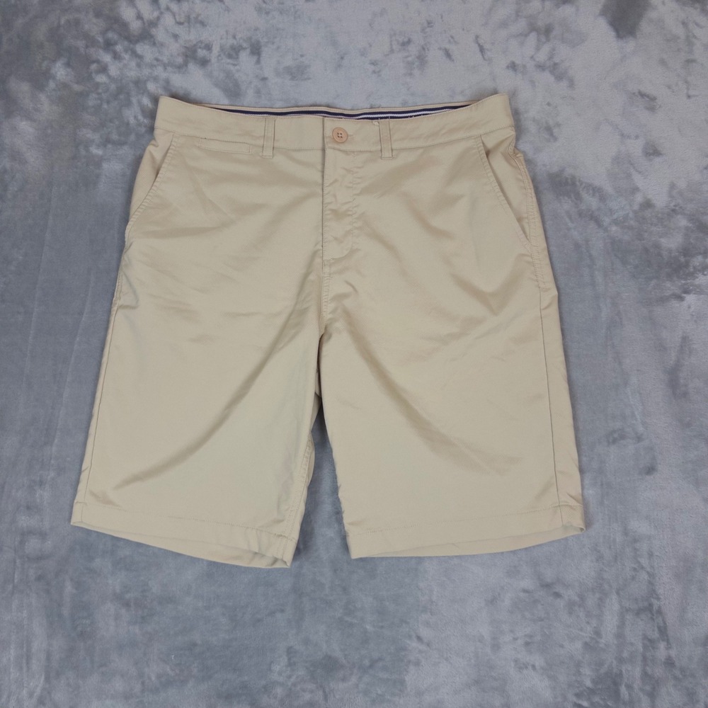 johnnie-O Performance Shorts Mens 32 Tan Khaki Golf Stretch Casual Flat Front